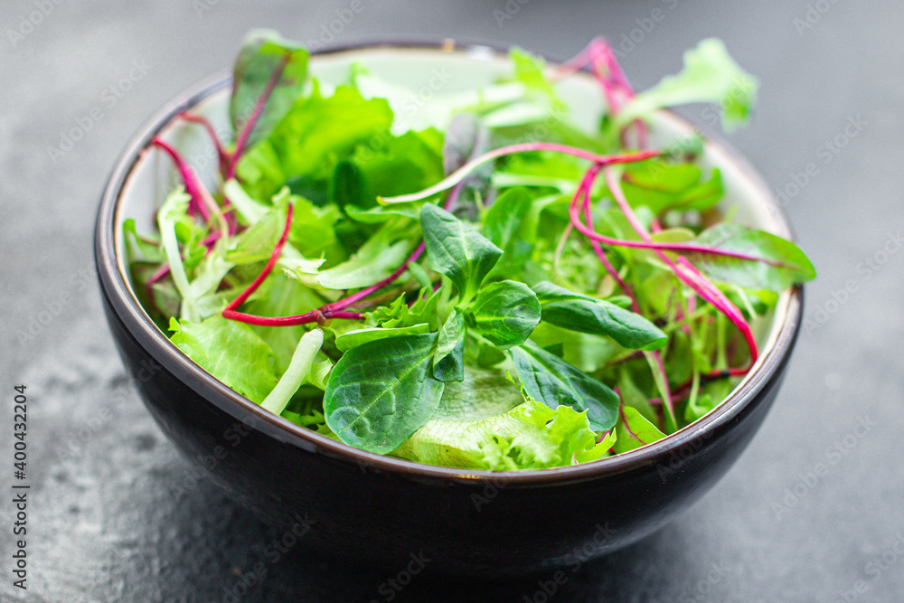 salad green lettuce mix juicy fresh microgreens snack ready to eat on the table for making healthy meal snack top view copy space for text food background rustic image keto or paleo diet salad green lettuce mix juicy fresh microgreens snack ready to eat on the table for making healthy meal snack top view copy space for text food background rustic image keto or paleo diet