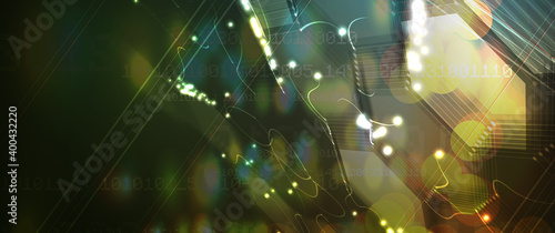 Quantum processing. Deep learning artificial intelligence. Future new technology  for business or science presentation