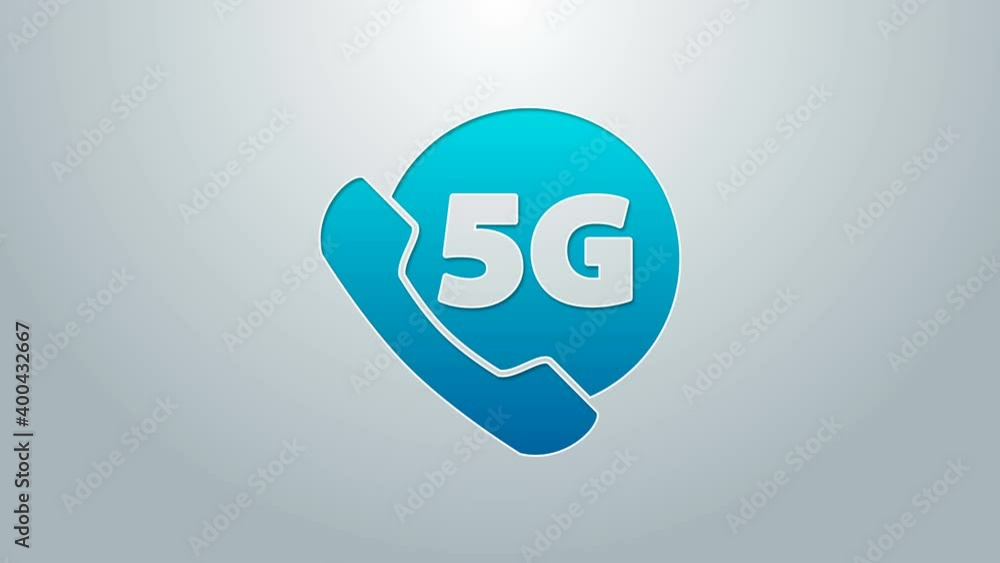 Blue line Phone with 5G new wireless internet wifi icon isolated on grey background. Global network high speed connection data rate technology. 4K Video motion graphic animation Blue line Phone with 5G new wireless internet wifi icon isolated on grey background. Global network high speed connection data rate technology. 4K Video motion graphic animation