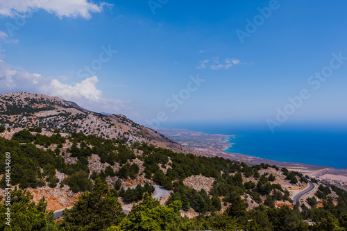 View of climbing road in south Crete and blue sea in the background © vaios karalaios