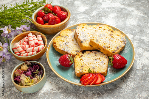 Wallpaper Mural front view yummy cake slices with strawberries on light background pie sweet cake Torontodigital.ca