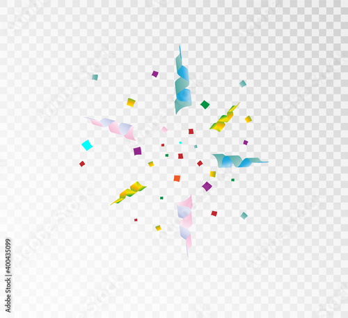 Colorful bright confetti isolated on transparent background. Festive vector illustration