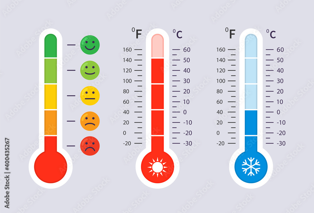 Celsius and Fahrenheit thermometers. Vector. Celsius and Fahrenheit thermometers. Vector.