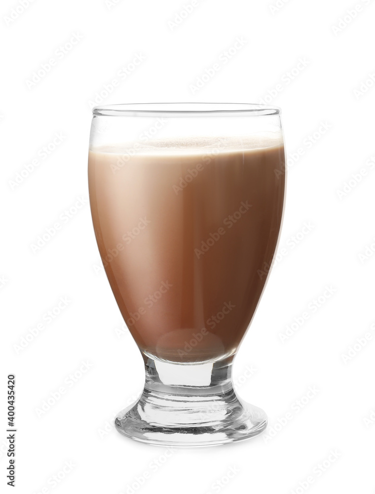 Glass of tasty chocolate milk on white background Glass of tasty chocolate milk on white background