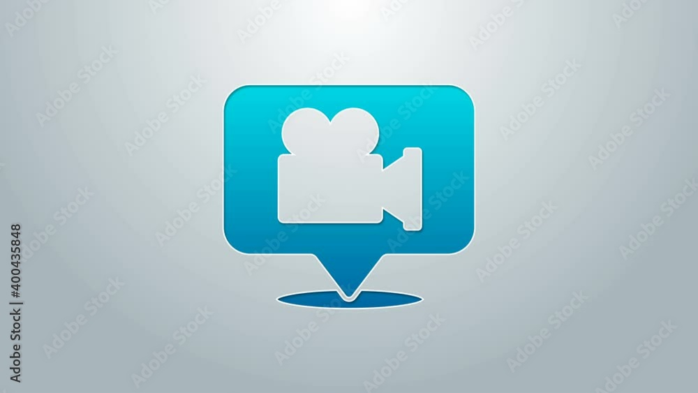 Blue line Camera and location pin icon isolated on grey background. 4K Video motion graphic animation Blue line Camera and location pin icon isolated on grey background. 4K Video motion graphic animation