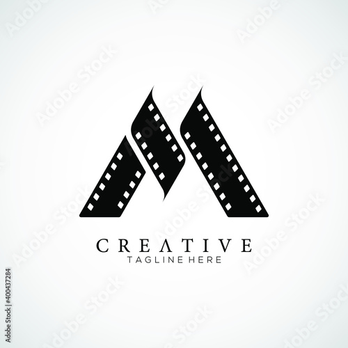 Elegant letter M logo for strip film vector illustration
