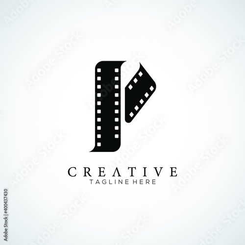 Elegant letter P logo for strip film vector illustration