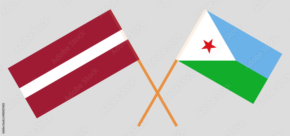 Crossed flags of Latvia and Djibouti Crossed flags of Latvia and Djibouti