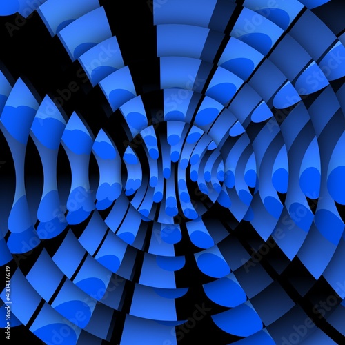 many equal royal blue PVC plastic tubes as 3D illustration abstract patterns and designs of a modern art style © john