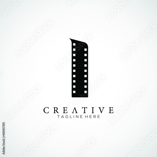 Number 1 with the logo design of Film strip design template