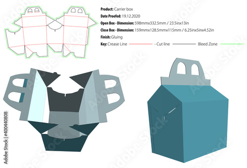 Carrier box packaging design template for any kind of product selflock gluing die cut - vector