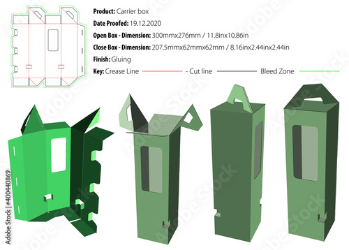 Carrier box packaging design template for any kind of product selflock gluing die cut - vector