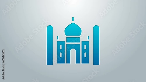 Blue line Taj Mahal mausoleum in Agra, Indiaicon isolated on grey background. 4K Video motion graphic animation photo