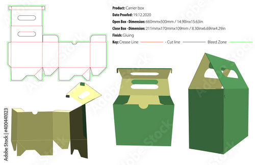 Carrier box packaging design template for any kind of product selflock gluing die cut - vector