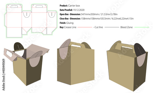 Carrier box packaging design template for any kind of product selflock gluing die cut - vector