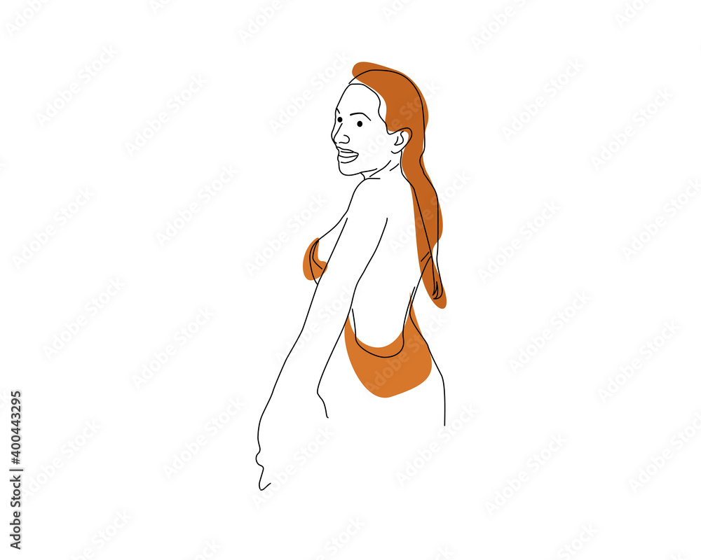 Vector graphic of hand drawn beauty body line art. Woman in Swimsuit. Vintage art deco hand drawn simple illustration. Suits for posters, tattoos, printing, postcard or brochure cover design. Vector graphic of hand drawn beauty body line art. Woman in Swimsuit. Vintage art deco hand drawn simple illustration. Suits for posters, tattoos, printing, postcard or brochure cover design.