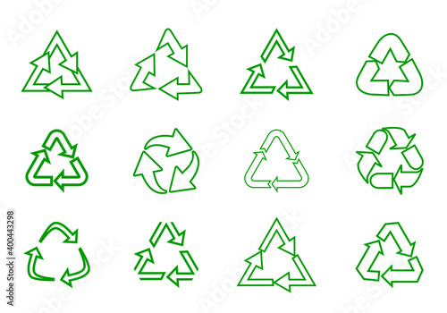 Set recycle vector icons. Label template. Eco circle arrows. Vector outline Icons.