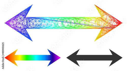 Spectral colored network horizontal flip, and solid spectrum gradient horizontal flip icon. Crossed frame 2D network geometric symbol based on horizontal flip icon, generated from intersected lines.