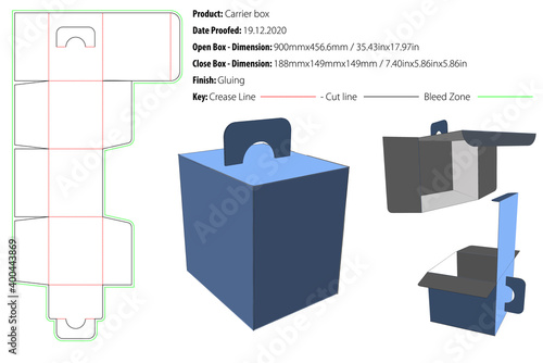 Carrier box packaging design template for any kind of product selflock gluing die cut - vector