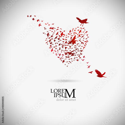 The heart of the birds. T-shirt print. Mixed media. Vector illustration