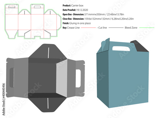Carrier box packaging design template for any kind of product selflock gluing die cut - vector