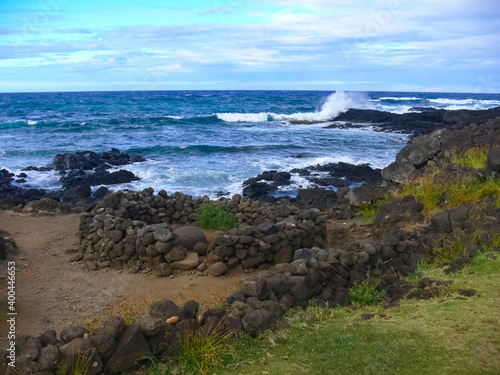 Easter Island coastline. Easter Island coast, rocks, ocean. photo