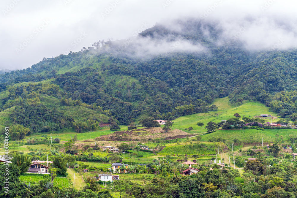 Landscape and cityscape of Mindo near Quito, Ecuador.