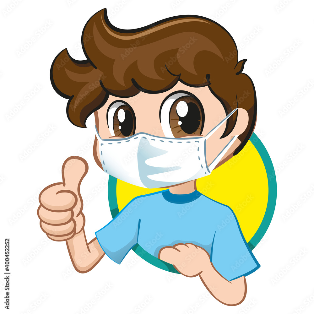 Illustration depicting a student child wearing a mask due to respiratory problems. Ideal for medical, institutional and educational subjects Illustration depicting a student child wearing a mask due to respiratory problems. Ideal for medical, institutional and educational subjects