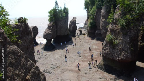 View of the Hopewell Rocks with he tide out in New Brunswick, Canada