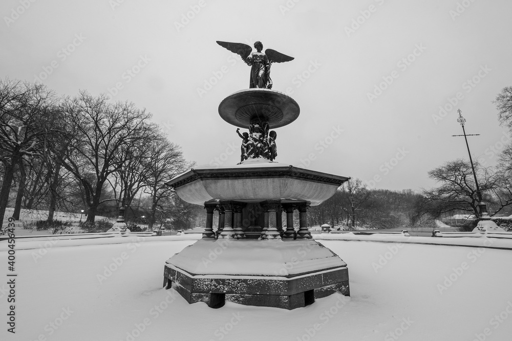 The Bethesda Fountain is covered in snow in Central Park The Bethesda Fountain is covered in snow in Central Park