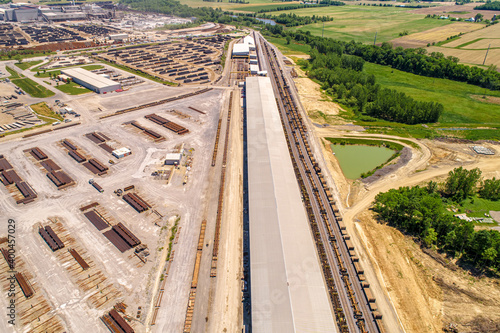 Aerial View of Industrial Metal Recycling and Processing Facility and stockyards.