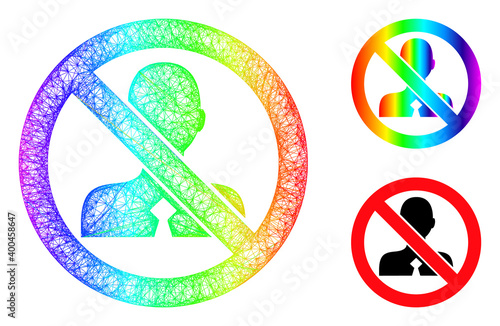 Spectrum colorful crossing mesh no clerk, and solid spectrum gradient no clerk icon. Wire carcass 2D network geometric image based on no clerk icon, generated with crossing lines.