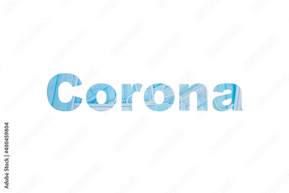 Isolated covid 19 word illustration with surgery mask texture and white background Isolated covid 19 word illustration with surgery mask texture and white background