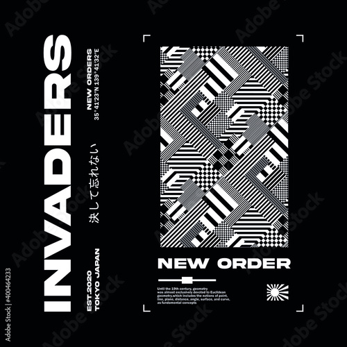 Geometric shapes with slogan Translation: "Never forget." Vector design for t-shirt graphics, banner, fashion prints, slogan tees, stickers, flyer, posters and other creative uses