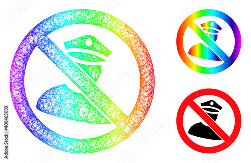 Spectrum colorful wire frame no policeman, and solid spectrum gradient no policeman icon. Linear frame flat net abstract symbol based on no policeman icon, is created from intersected lines.