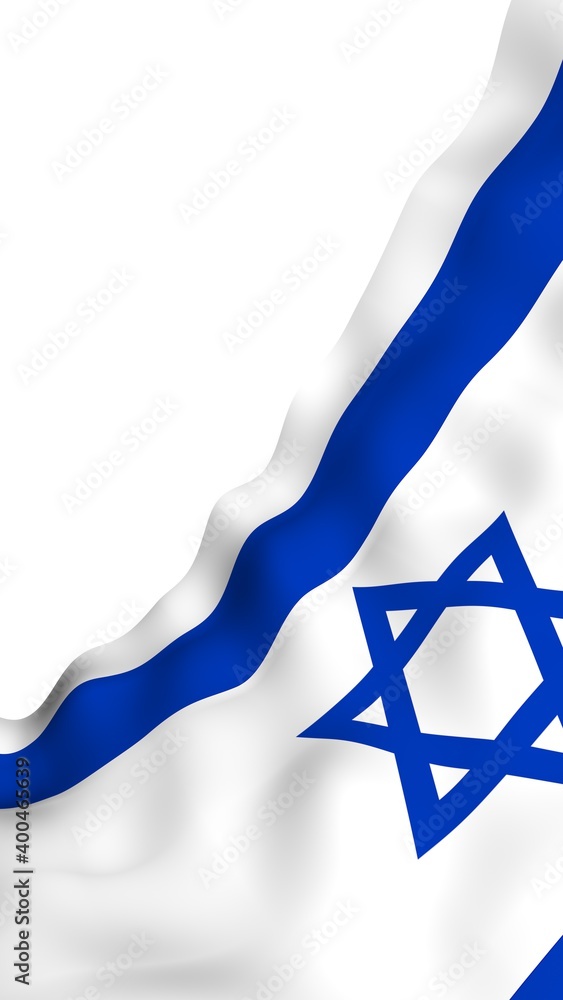 The flag of Israel. State symbol of the State of Israel. A blue Star of David between two horizontal blue stripes on a white field. 3d illustration The flag of Israel. State symbol of the State of Israel. A blue Star of David between two horizontal blue stripes on a white field. 3d illustration