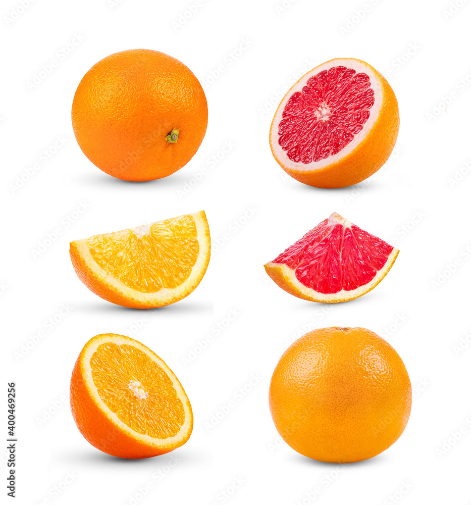 set of orange and grapefruit isolated on white set of orange and grapefruit isolated on white