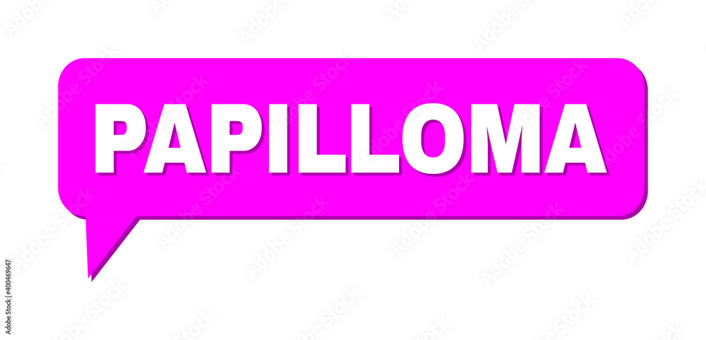 Speech PAPILLOMA Colored Cloud Message. PAPILLOMA caption is located inside colored speech balloon with shadow. Vector quote caption inside forum frame. Speech PAPILLOMA Colored Cloud Message. PAPILLOMA caption is located inside colored speech balloon with shadow. Vector quote caption inside forum frame.