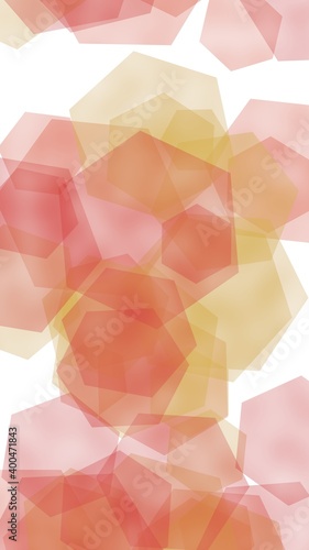 Multicolored translucent hexagons on white background. Vertical image orientation. 3D illustration