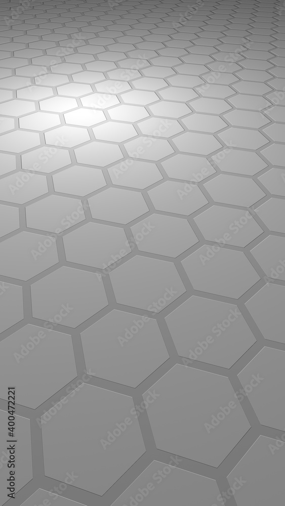 Honeycomb on a gray background. Perspective view on polygon look like honeycomb. Extruded, bump cell. Isometric geometry. Vertical image orientation. 3D illustration Honeycomb on a gray background. Perspective view on polygon look like honeycomb. Extruded, bump cell. Isometric geometry. Vertical image orientation. 3D illustration