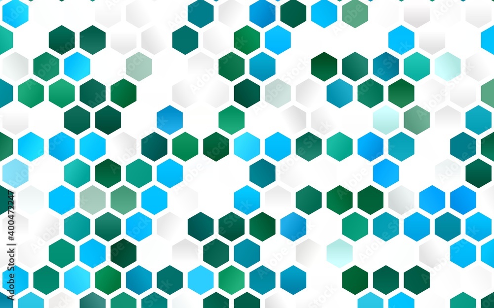 Light Blue, Green vector backdrop with hexagons.