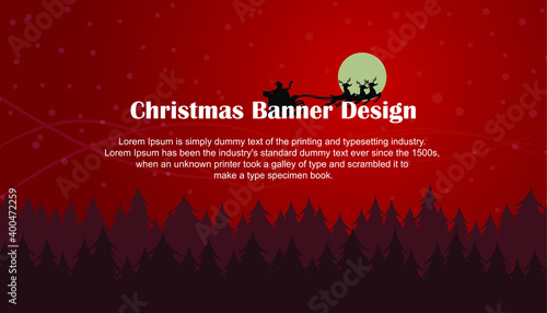 a forest view filled with Christmas trees with a red sky. for website banner design.