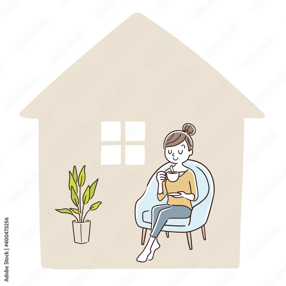 ベクターイラスト素材 おうち時間 ステイホーム 家で過ごす女性 Stock Vector Adobe Stock
