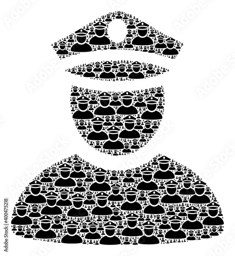 Recursive combination of police man. Flat vector police man collage is composed of randomized self police man parts.