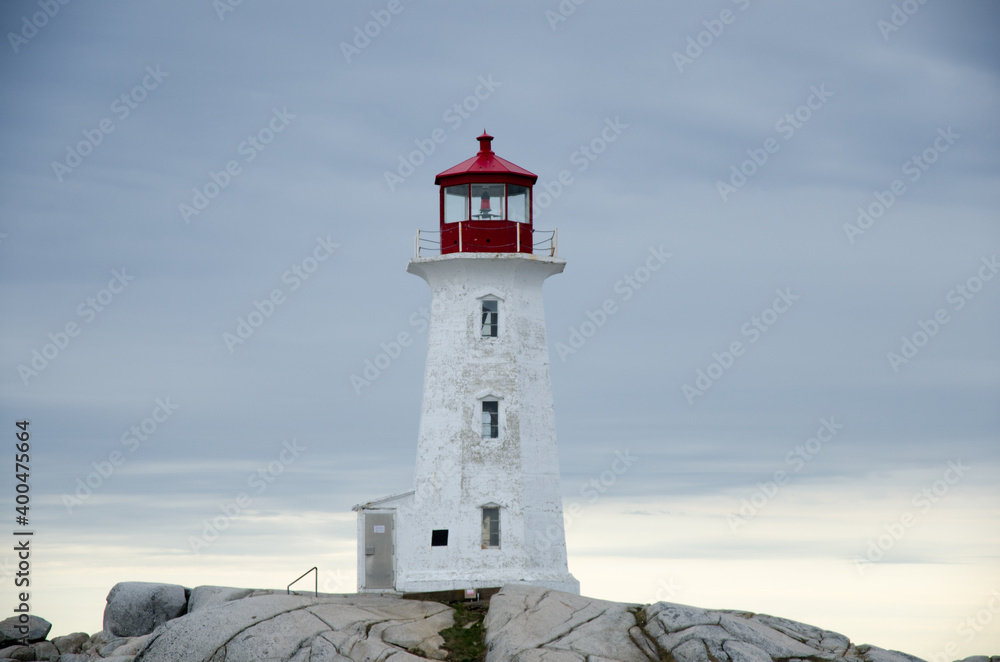 Peggy's Cove lighthouse on promontory 