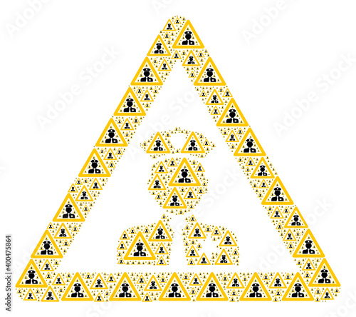 Repeating collage from policeman warning. Flat vector policeman warning collage is made from random recursive policeman warning elements.