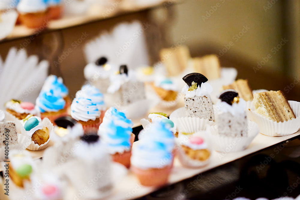 cakes on the table snack close-up light frame different sweets