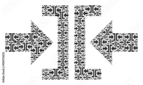 Recursion mosaic from press horizontal direction. Flat vector press horizontal direction mosaic is done from scattered itself press horizontal direction elements.