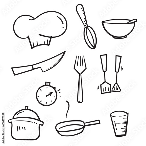 hand drawn doodle Cooking line icons illustration collection isolated