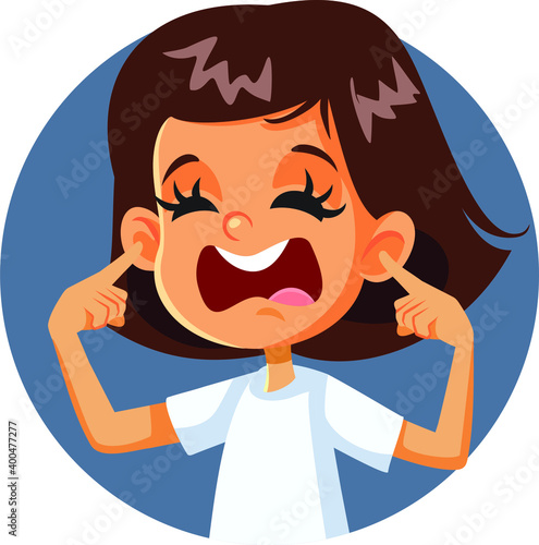 Girl Covering Ears Complaining about Loud Noise